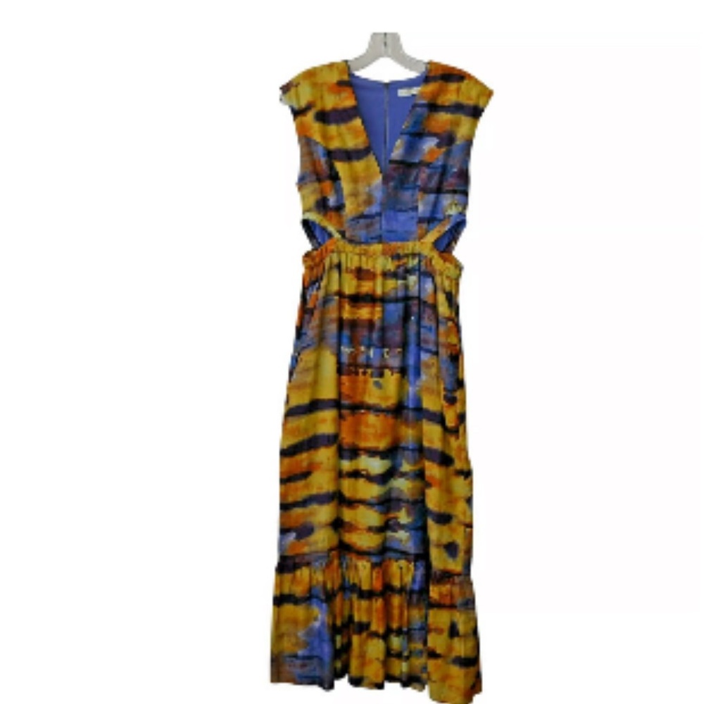 Marie Oliver Yellow and Blue Plunge Midi with cutouts